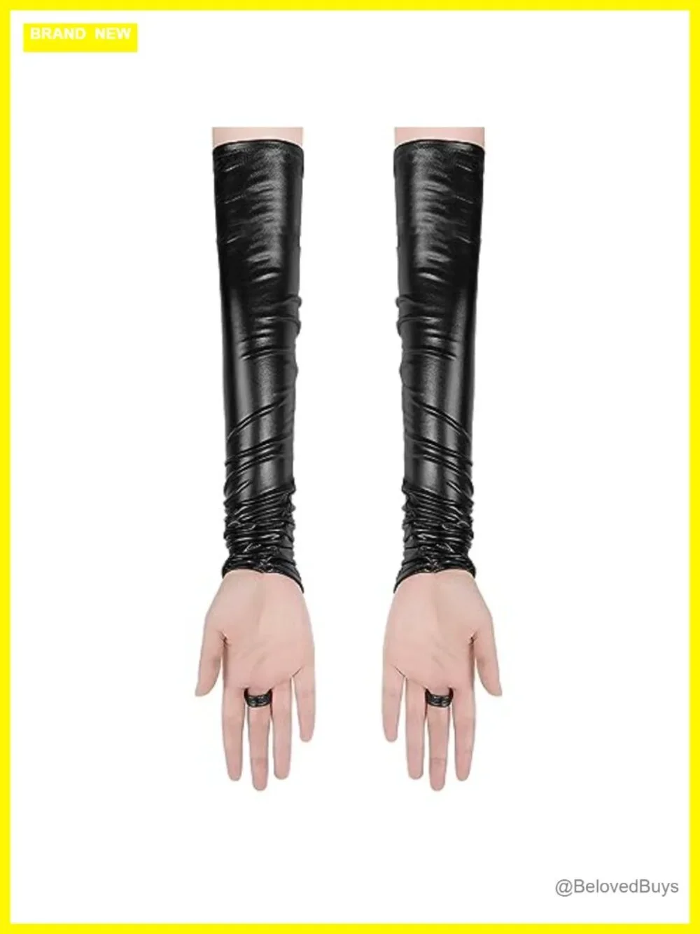 Faux Leather Fingerless Gloves Long Arm Sleeves Touch Screen Cosplay